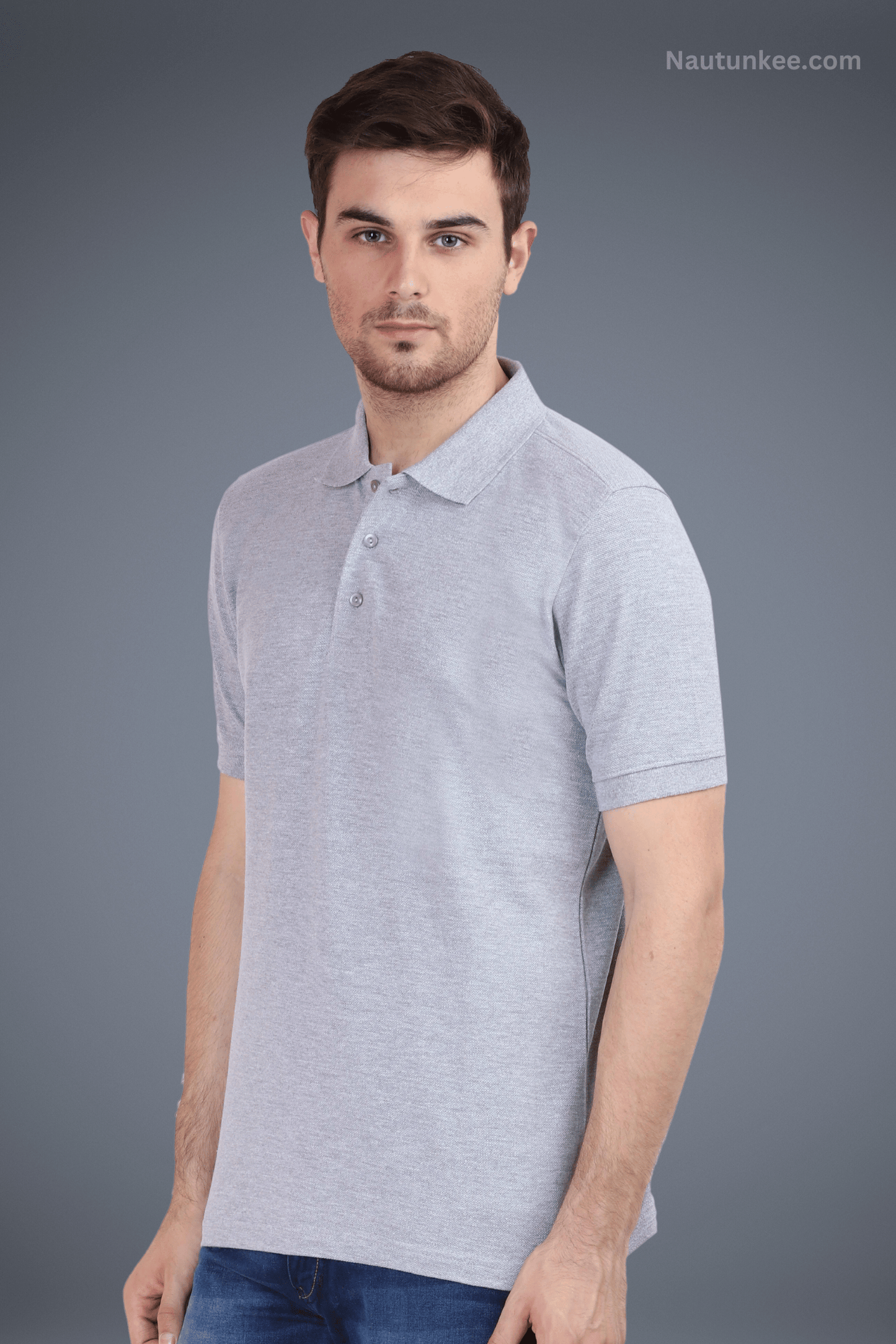 Pique Polo T-Shirt in Melange Grey color by Nautunkee