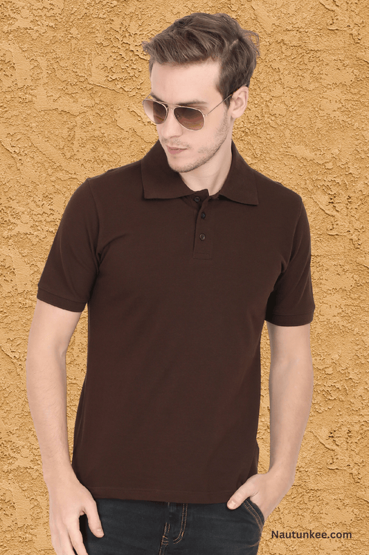 coffee brown pique polo t-shirt
