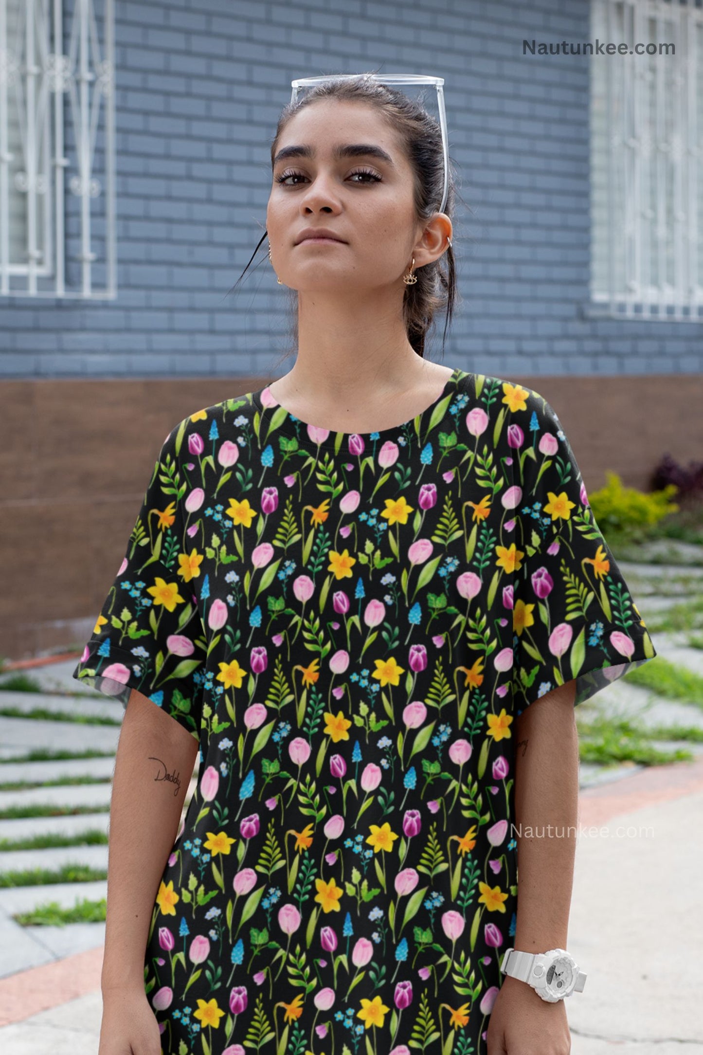 Floral Pattern Oversized T-Shirt For Women