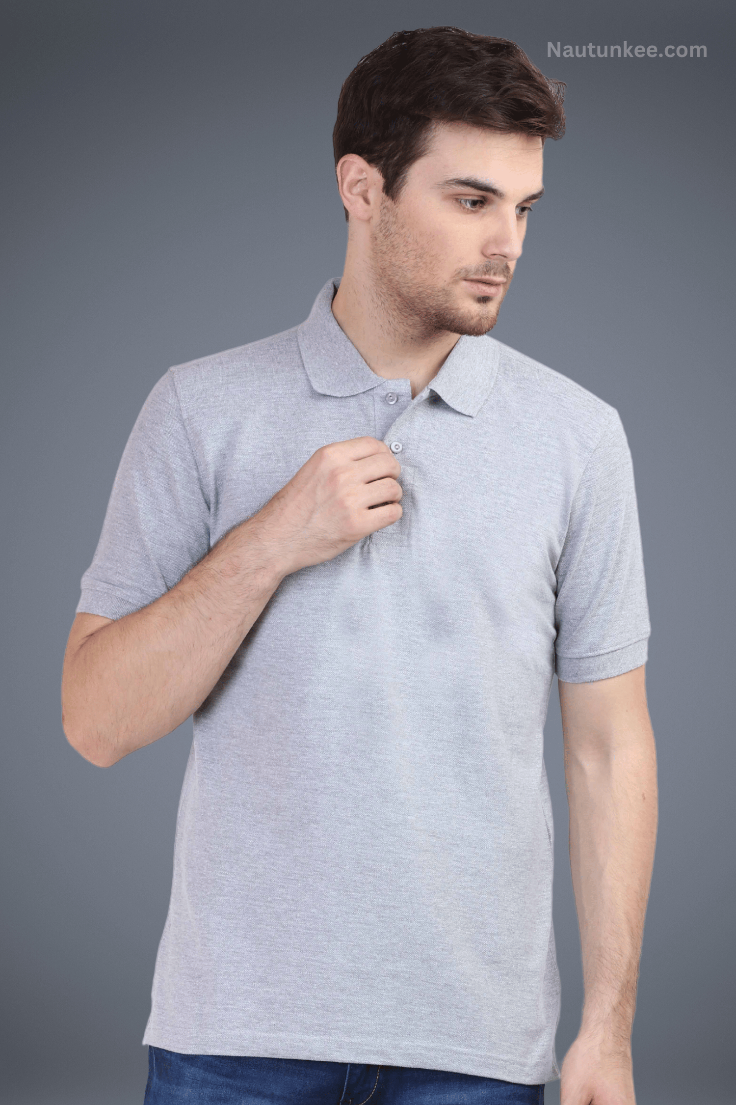 Grey pique polo best sale