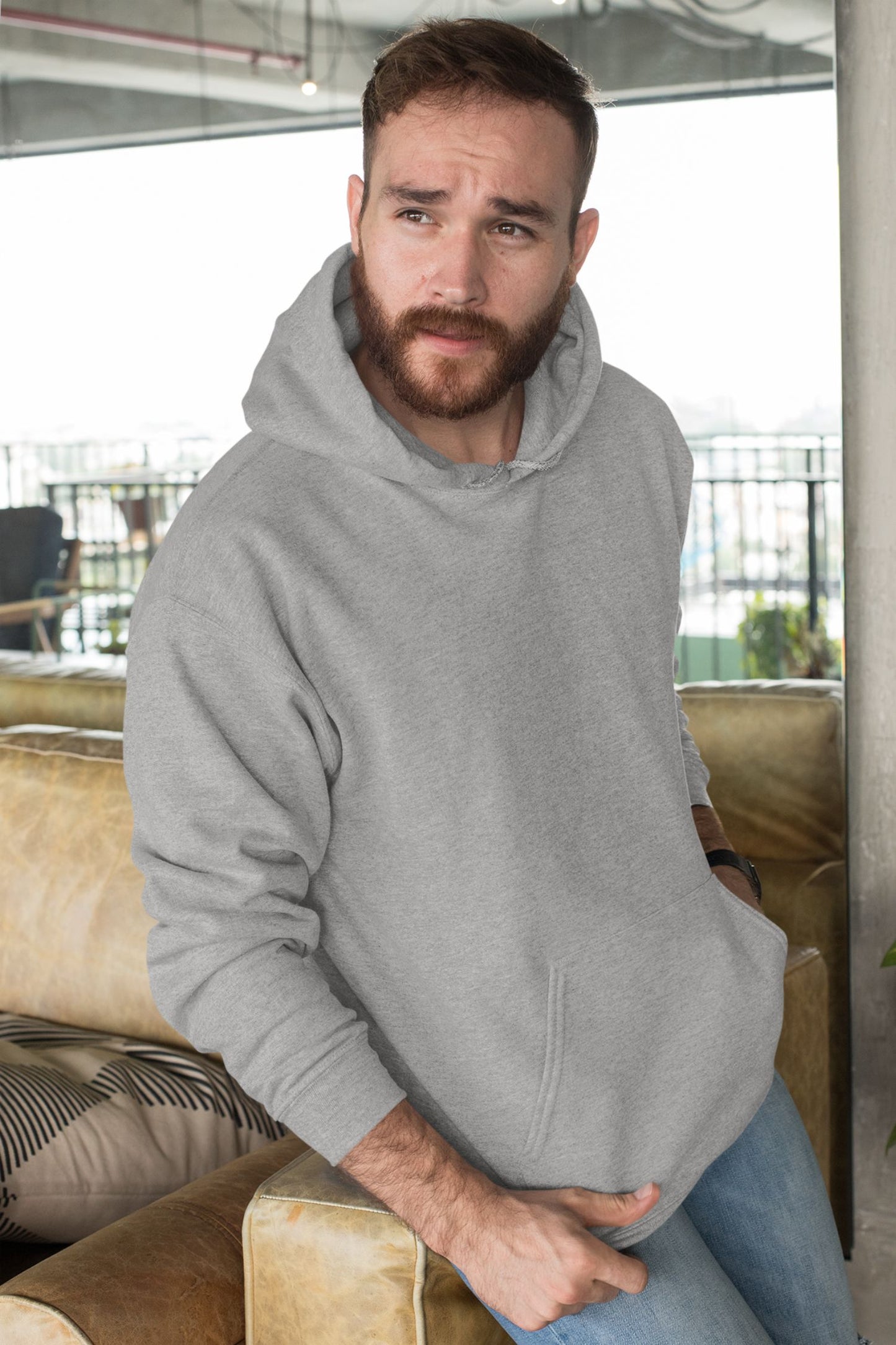 melange grey hooded sweatshirt