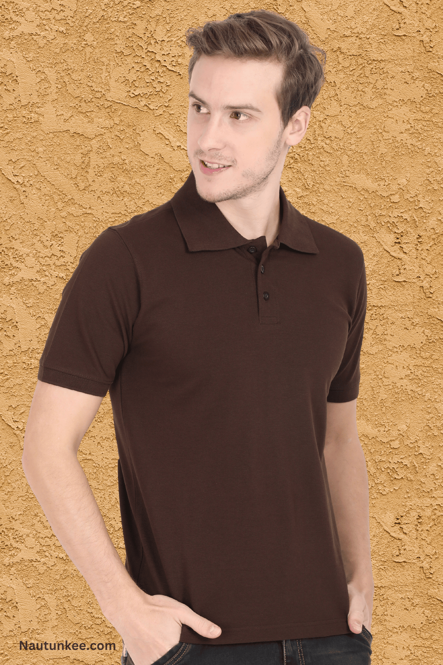 coffee brown pique polo t-shirt by nautunkee