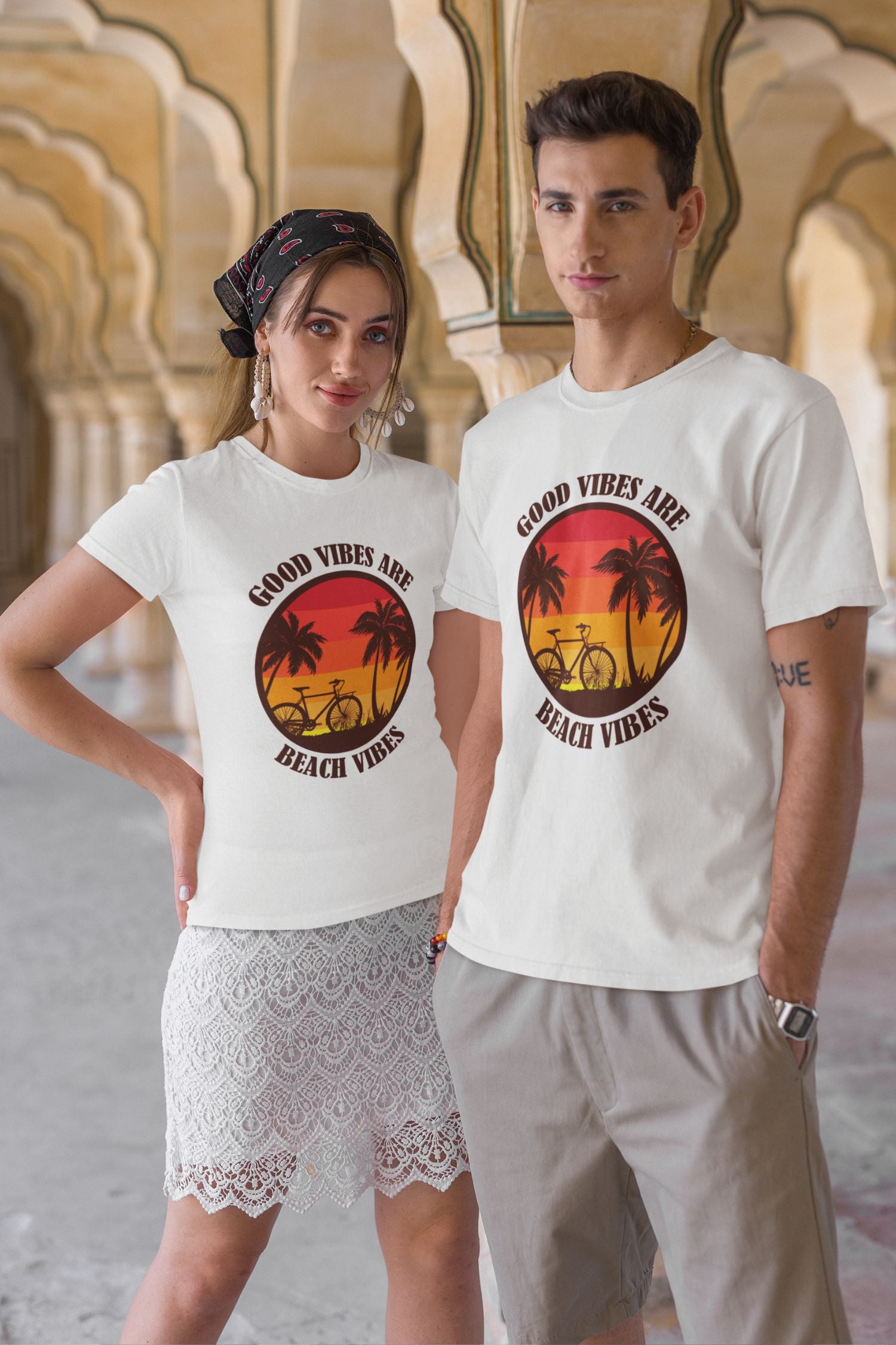 beach vibes travel t-shirt for couples