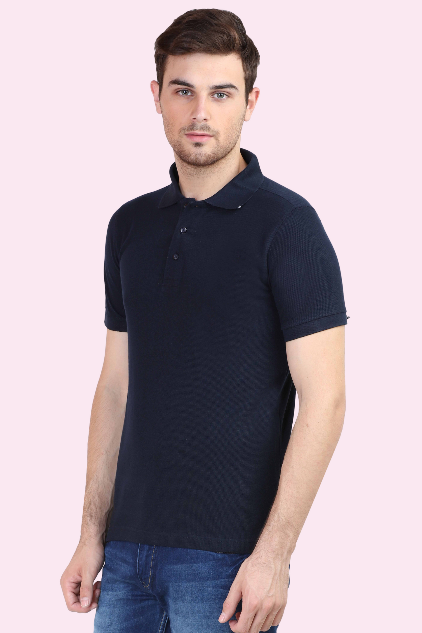 Navy Blue Pique Polo T-Shirt - nautunkee
