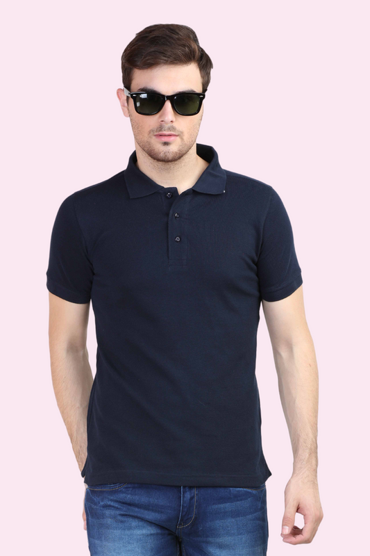 Navy Blue Pique Polo T-Shirt - nautunkee