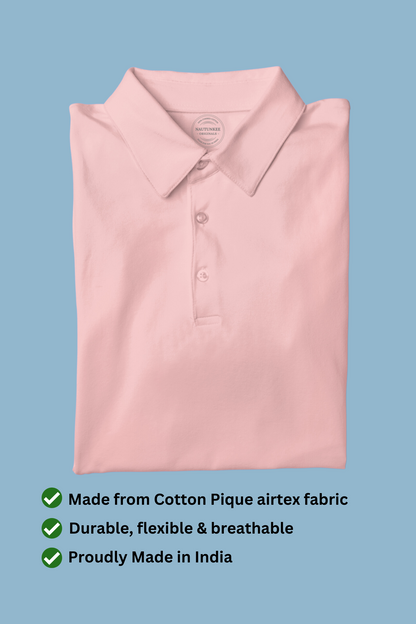 Pink Cotton Pique Polo T-Shirt - nautunkee
