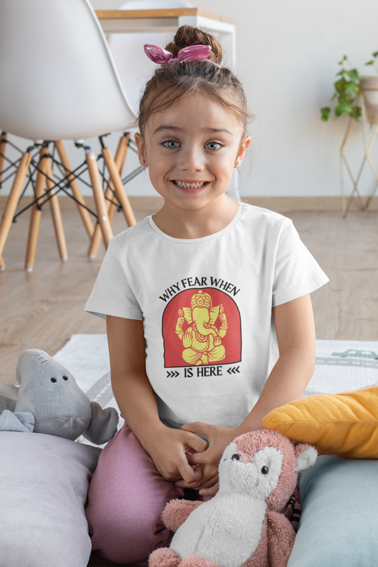 Why Fear When Ganesha Is Here Kid's T-shirt, Ganpati Bappa Morya Kids T-Shirt - nautunkee