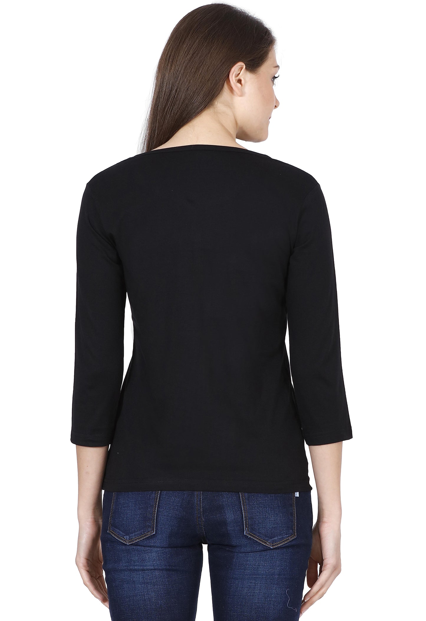 Plain Black | Women 3/4 Sleeve Round Neck T-Shirt