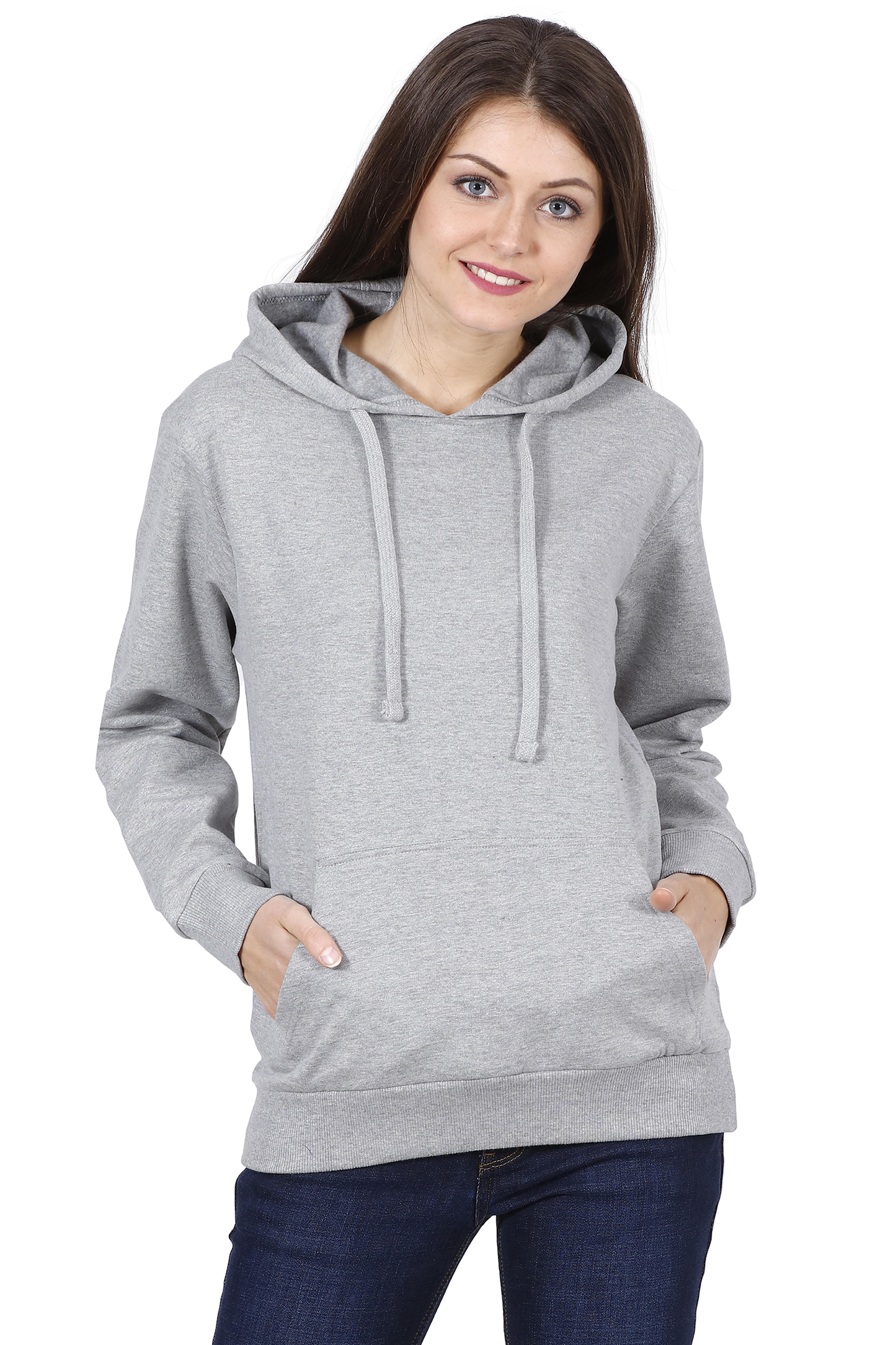 Plain Melange Grey Hoodie For Women