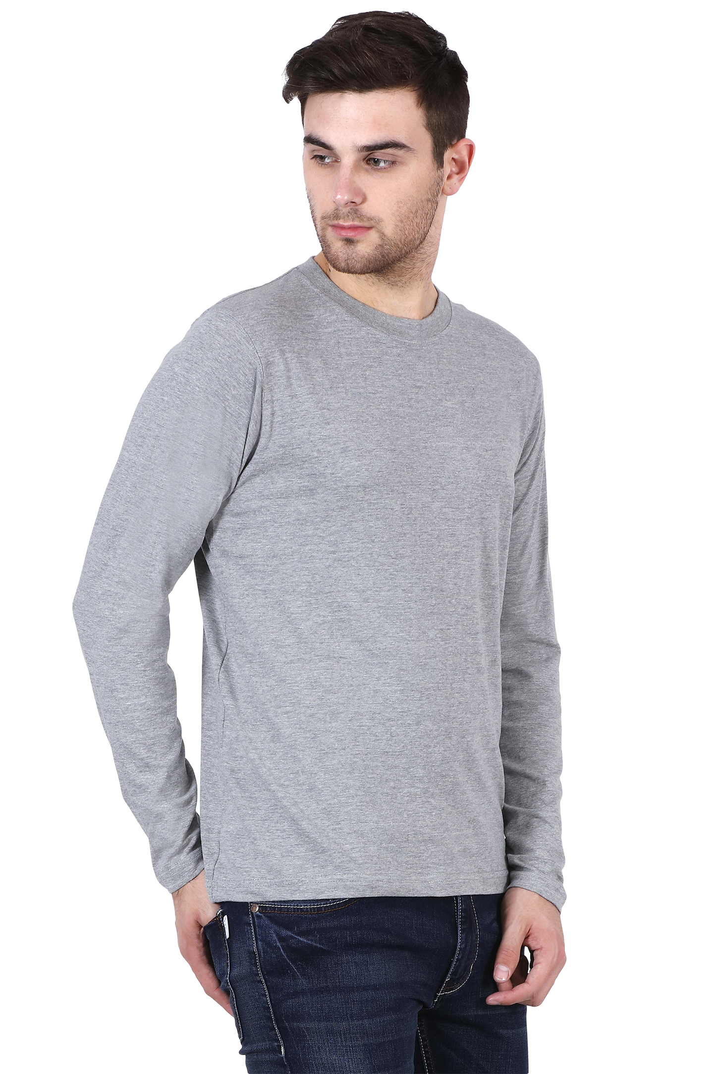 Plain Melange Grey - Men Full Sleeve Round Neck T-Shirt