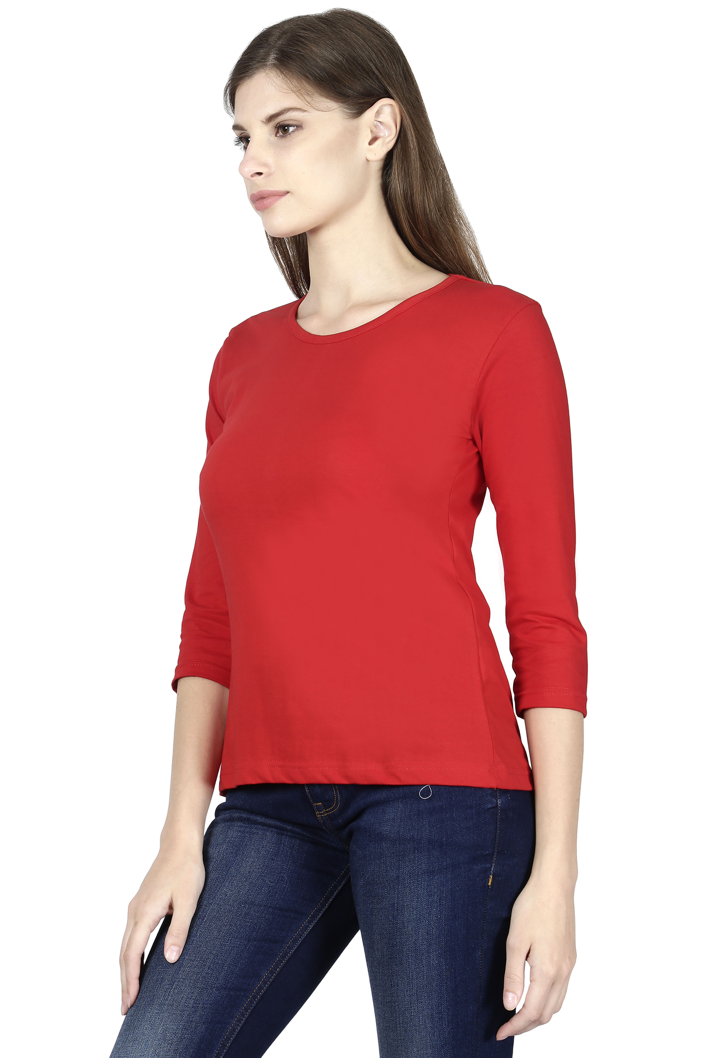 Plain Red | Women 3/4 Sleeve Round Neck T-Shirt