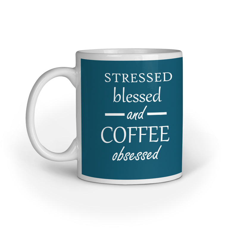 Coffee Obsessed Printed Coffee Mug - Blue (11oz/330ml) - nautunkee