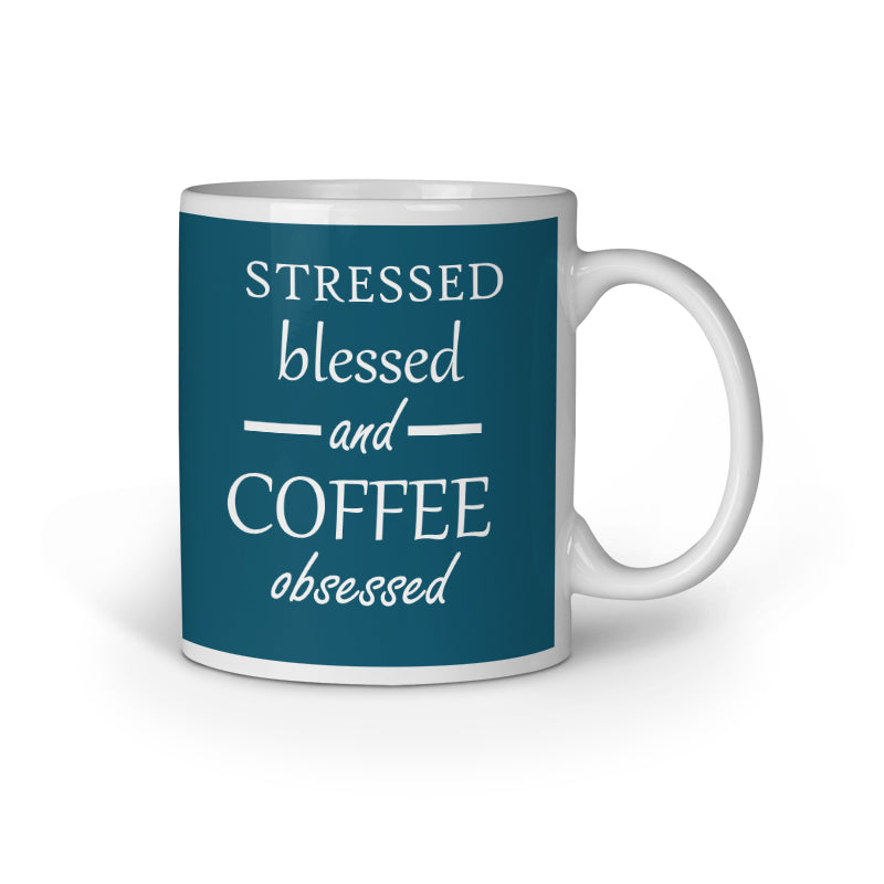 Coffee Obsessed Printed Coffee Mug - Blue (11oz/330ml) - nautunkee