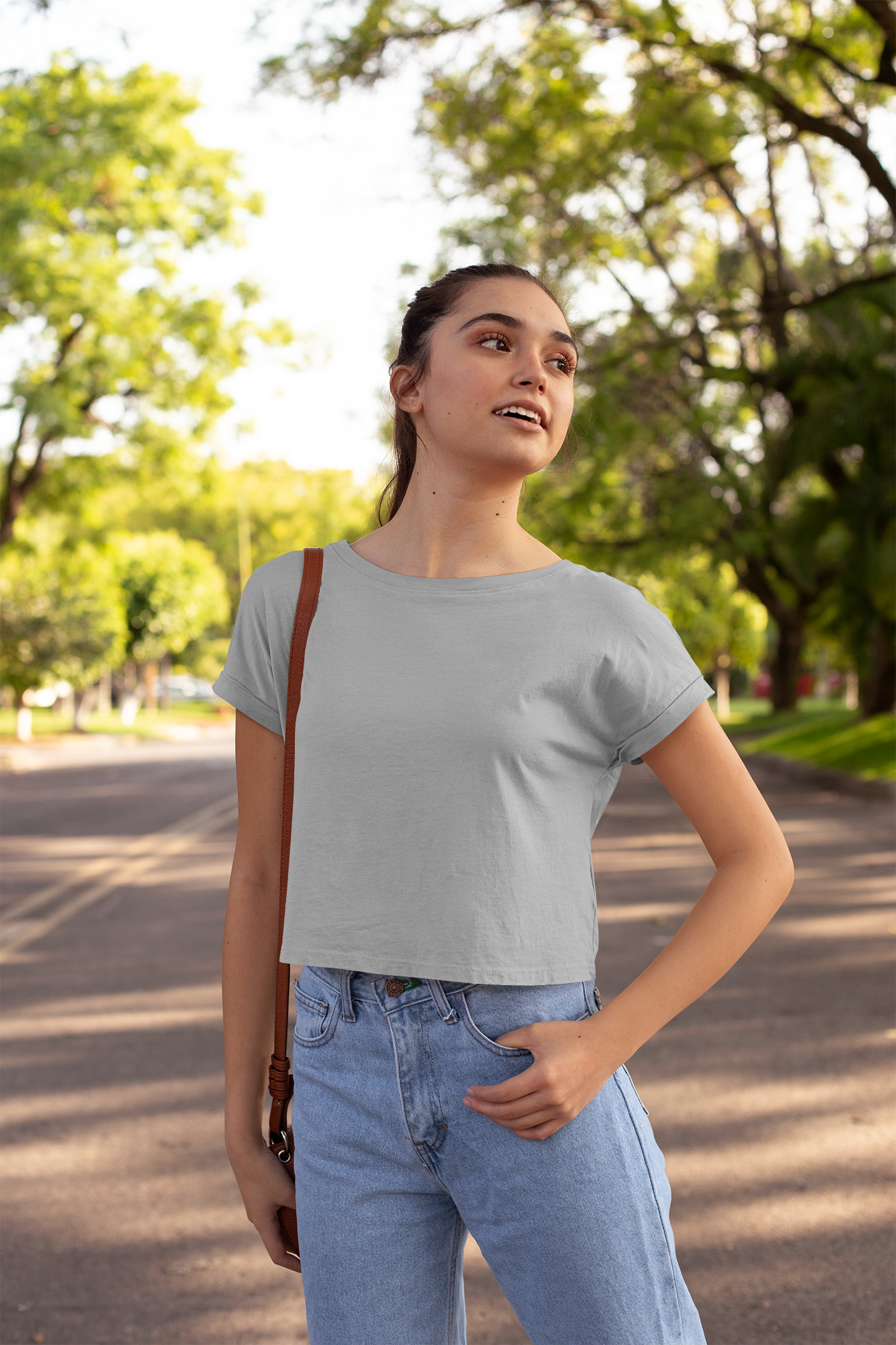 Plain Melange Grey - Women Crop Top