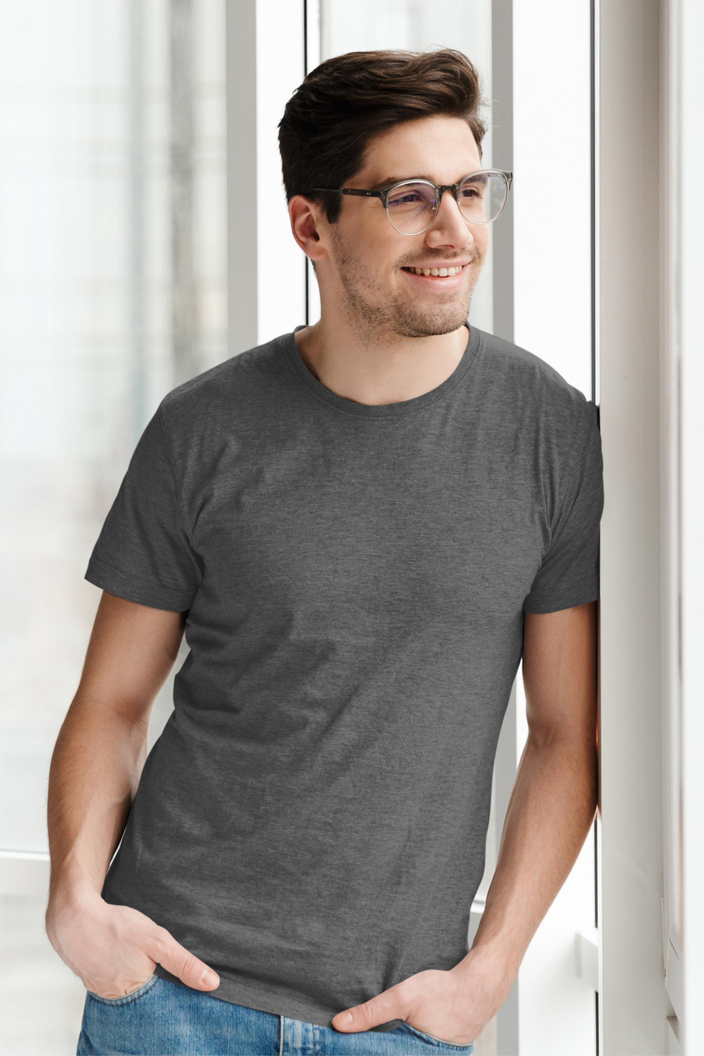 Plain Charcoal Grey Men Half Sleeves Round Neck T-shirt online in India - nautunkee.com