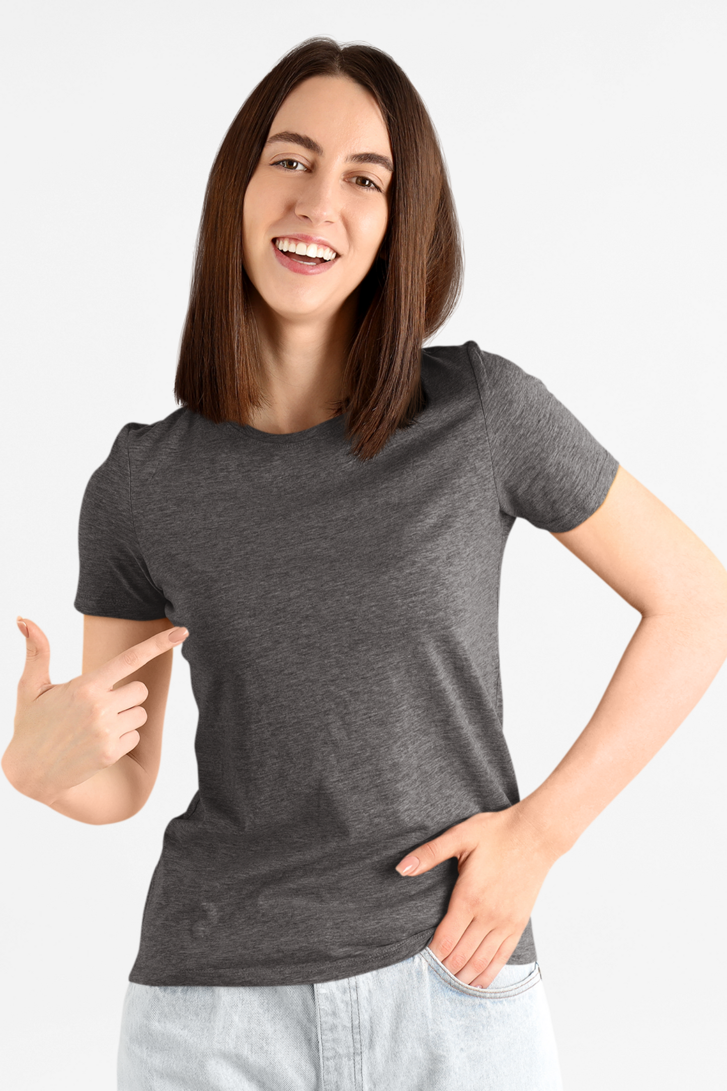 charcoal grey crew neck t-shirt for women - nautunkee.com
