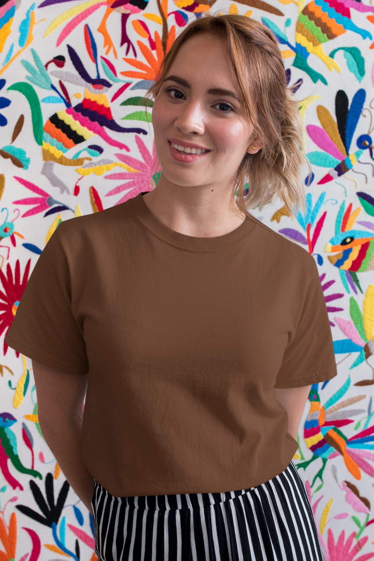 plain brown crew neck t-shirt for women - nautunkee.com