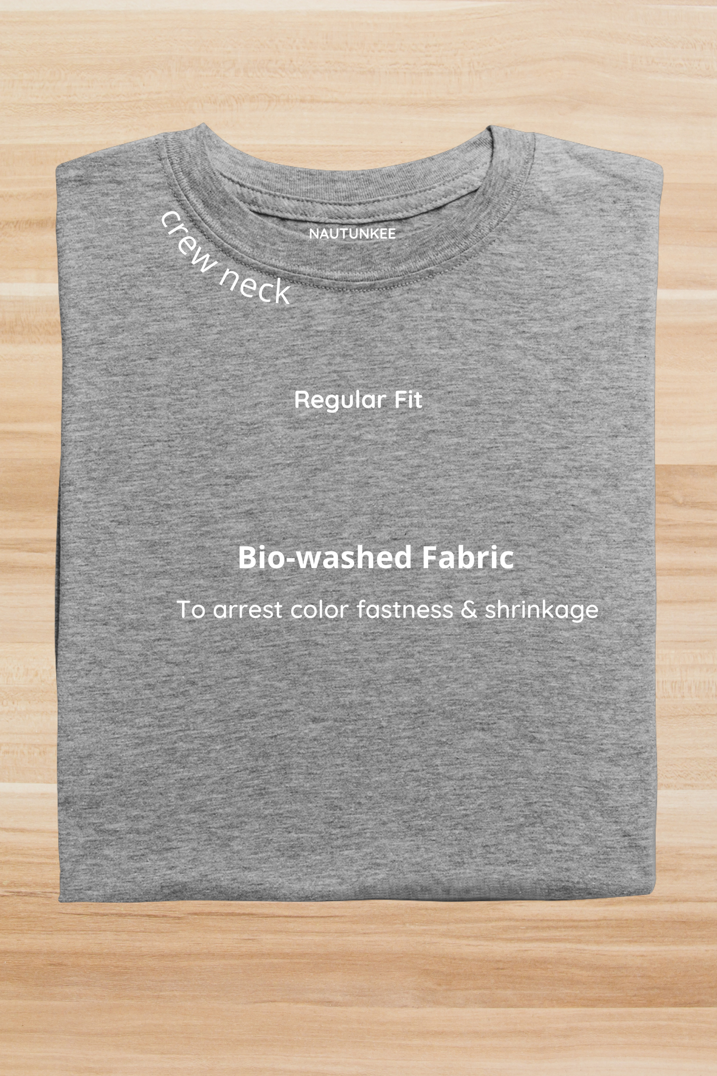 Plain Melange Grey Crew Neck T-Shirt For Women - nautunkee.com