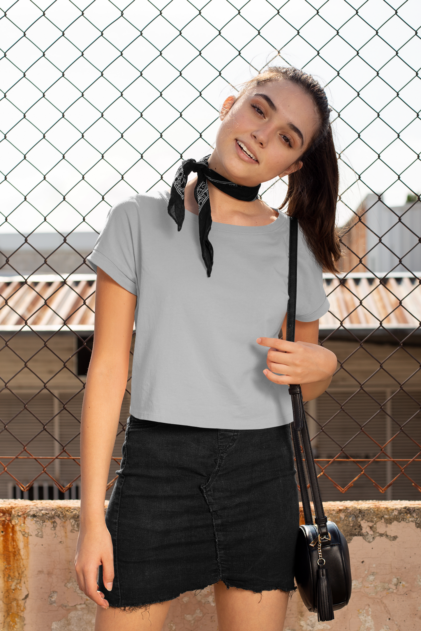 Plain Melange Grey - Women Crop Top