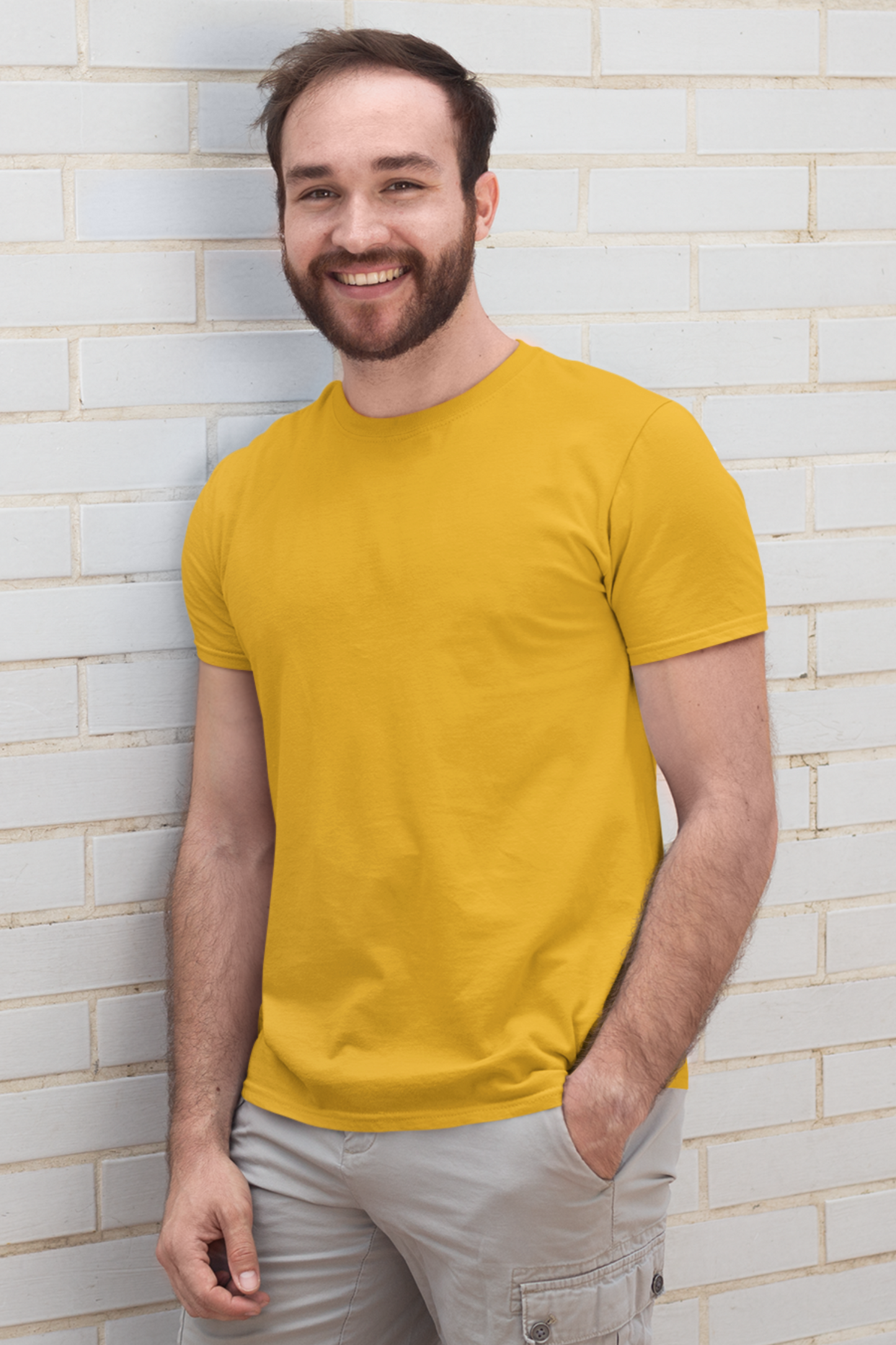 plain golden yellow half sleeve men's t-shirt online in India - nautunkee.com