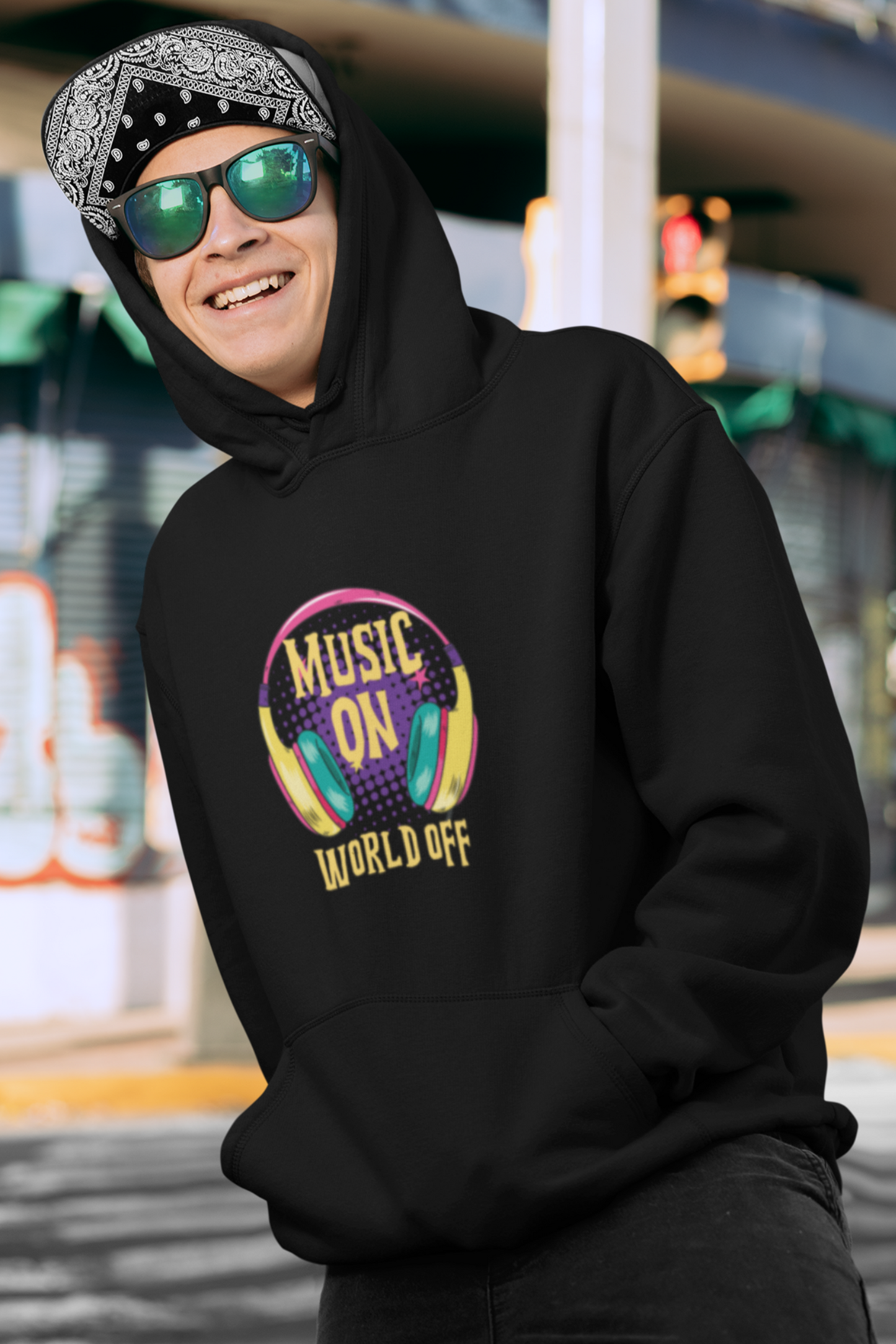Music On World Off Men's Hoodie