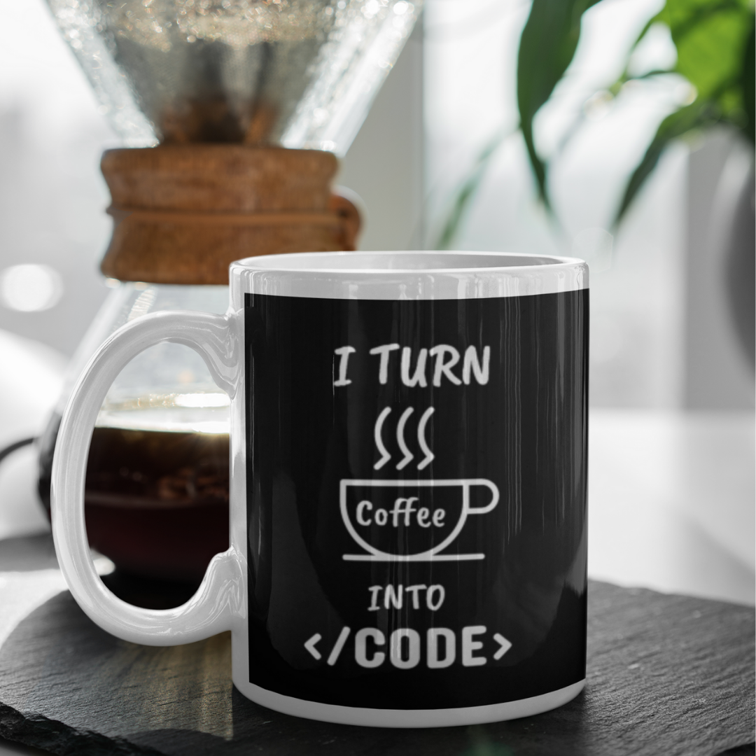 I Turn Coffee Into Code Printed Coffee Mug - Black (11oz/330ml)