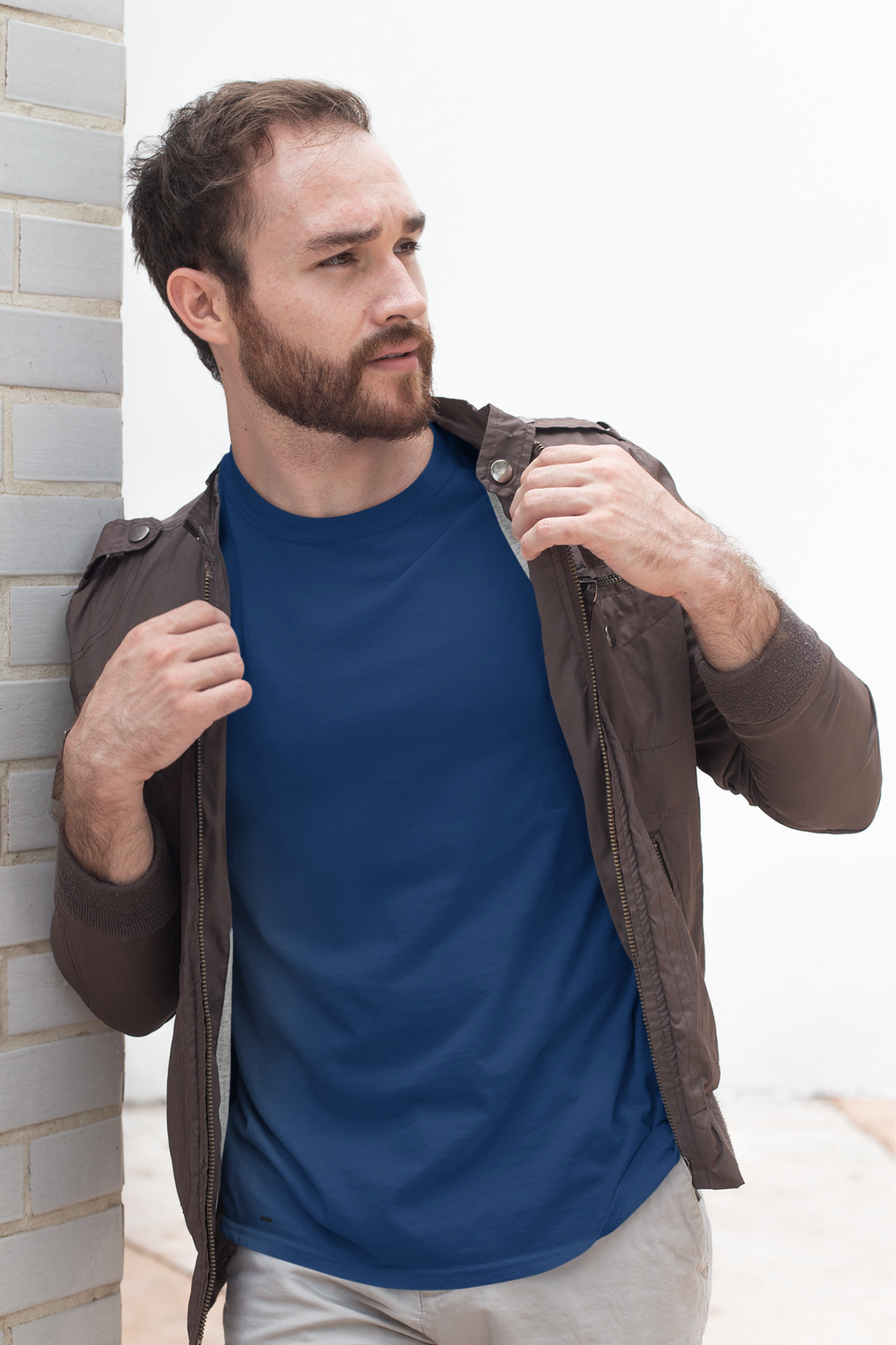 Plain Navy Blue - Mens Half Sleeves Round Neck T-shirt
