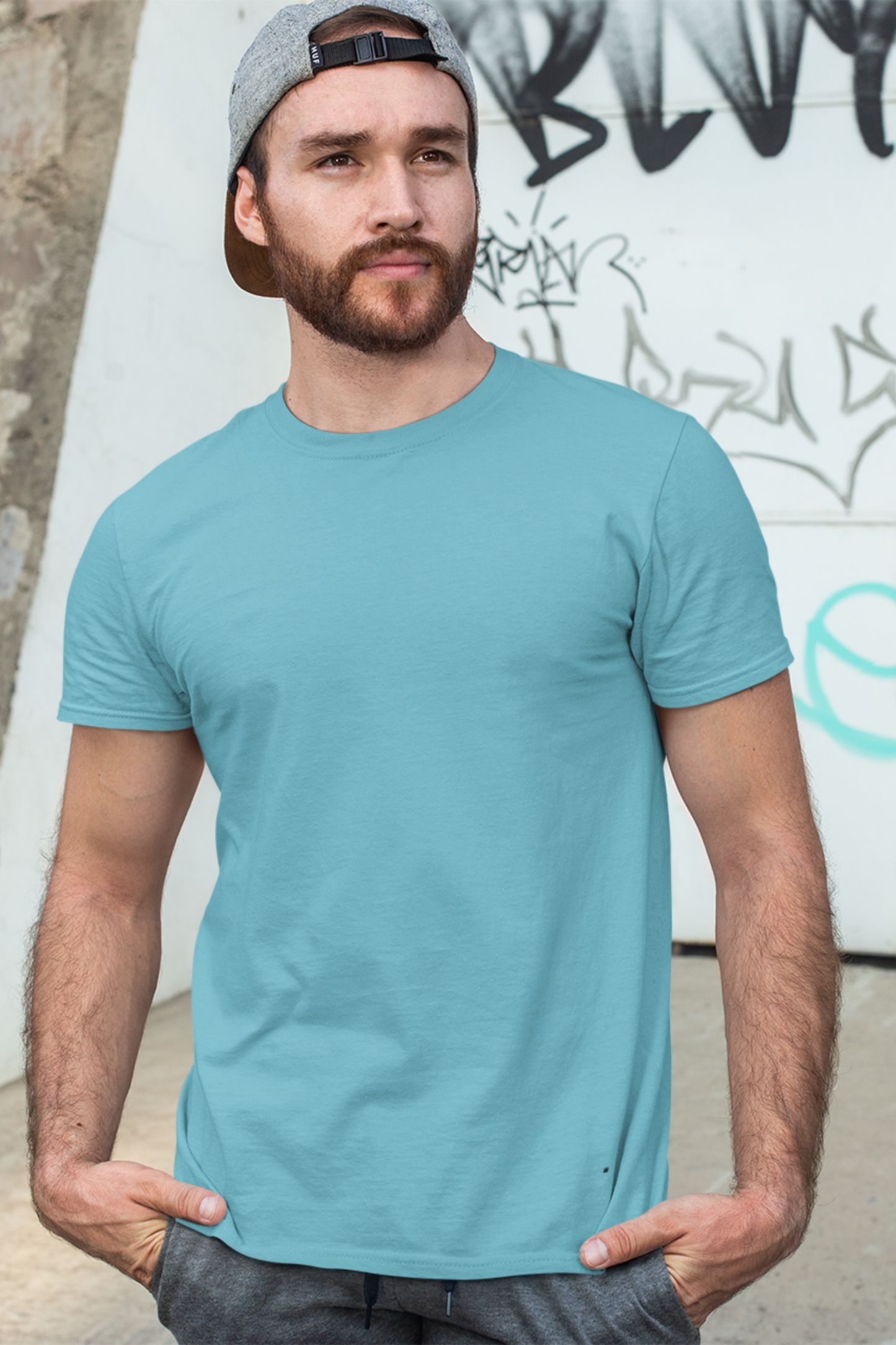 Plain Sky Blue - Mens Half Sleeves Round Neck T-shirt