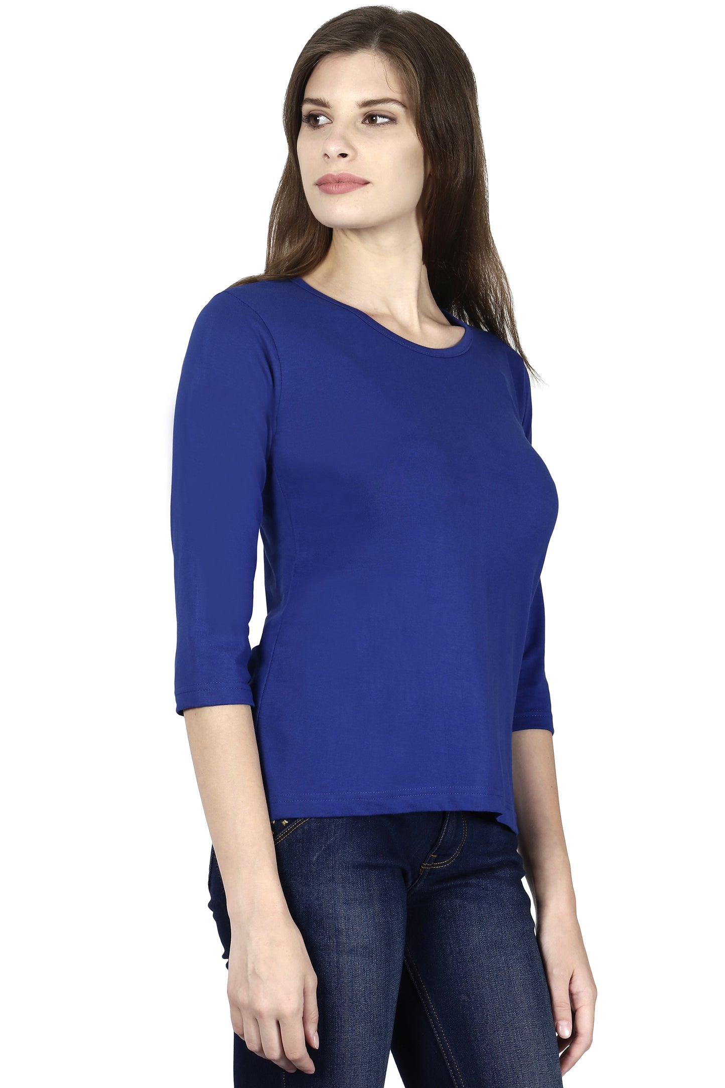 Plain Royal Blue | Women 3/4 Sleeve Round Neck T-Shirt