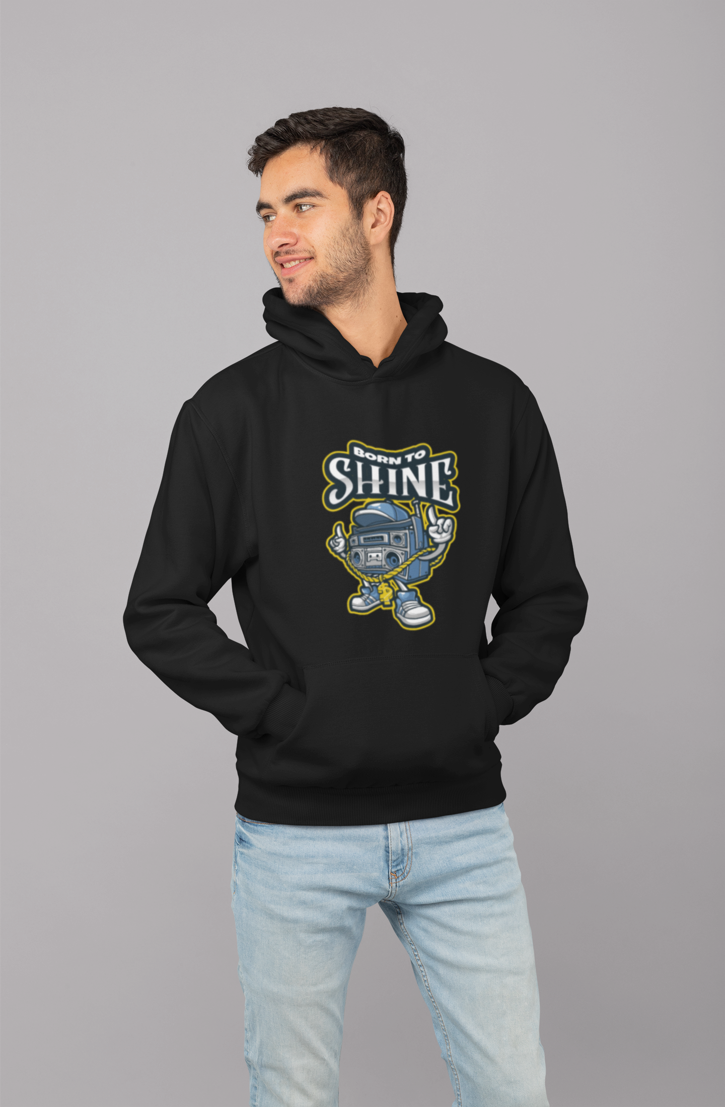 Born To Shine Printed Black Hoodie For Men