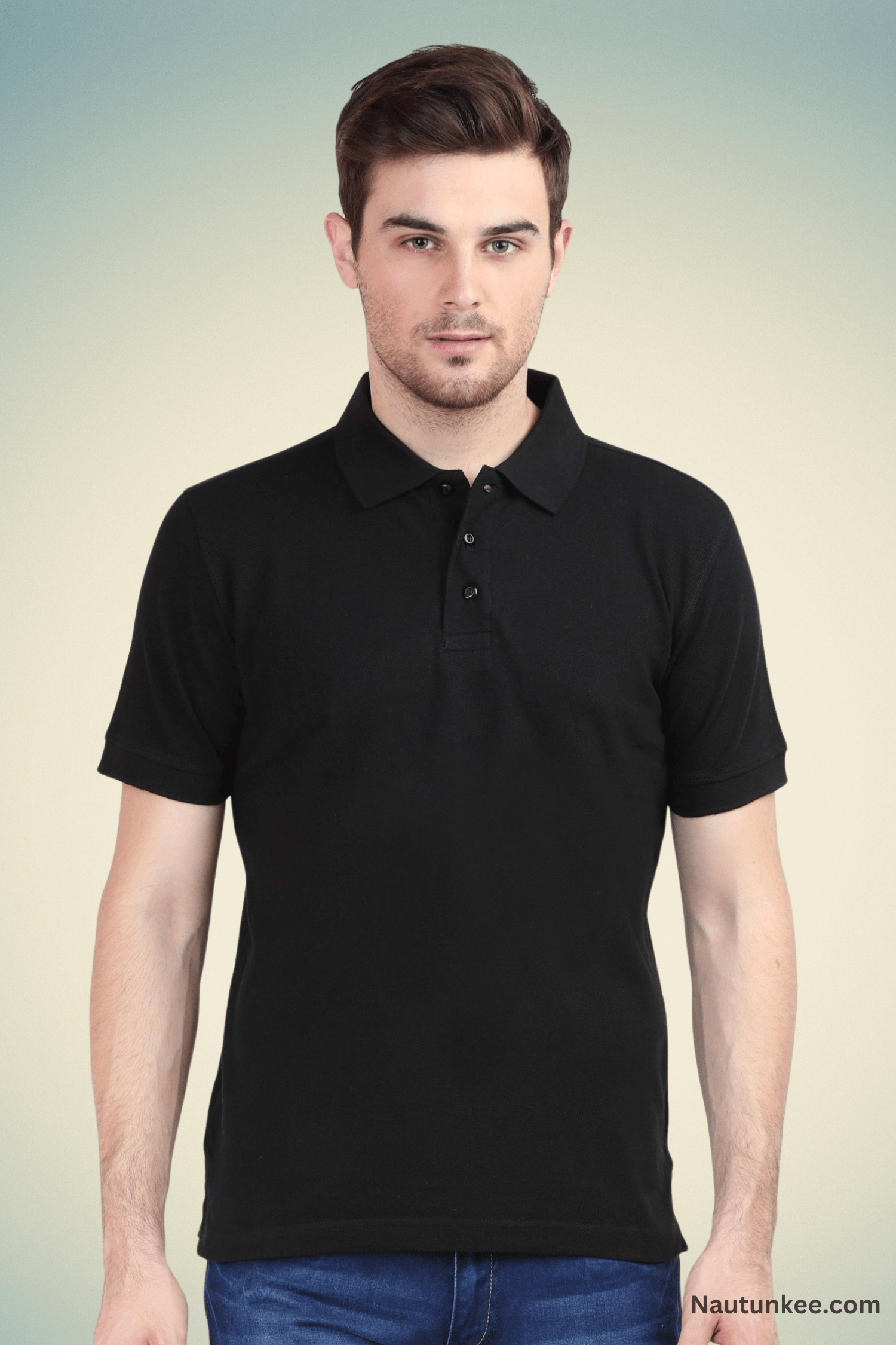 black pique polo t-shirt by Nautunkee