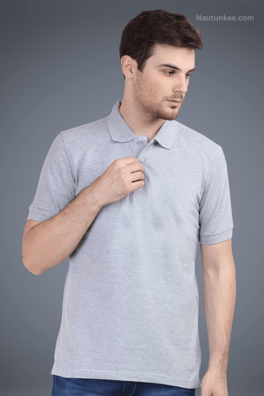 Melange Grey Pique Polo T-Shirt