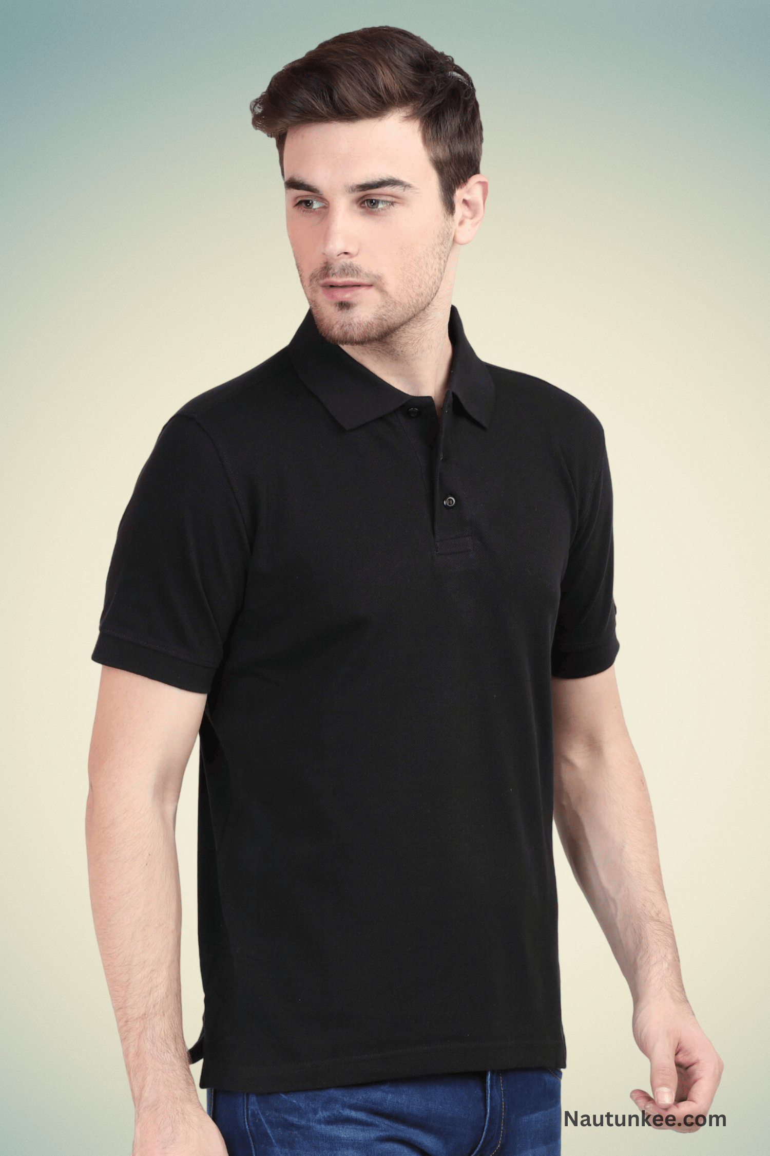 black pique polo t-shirt