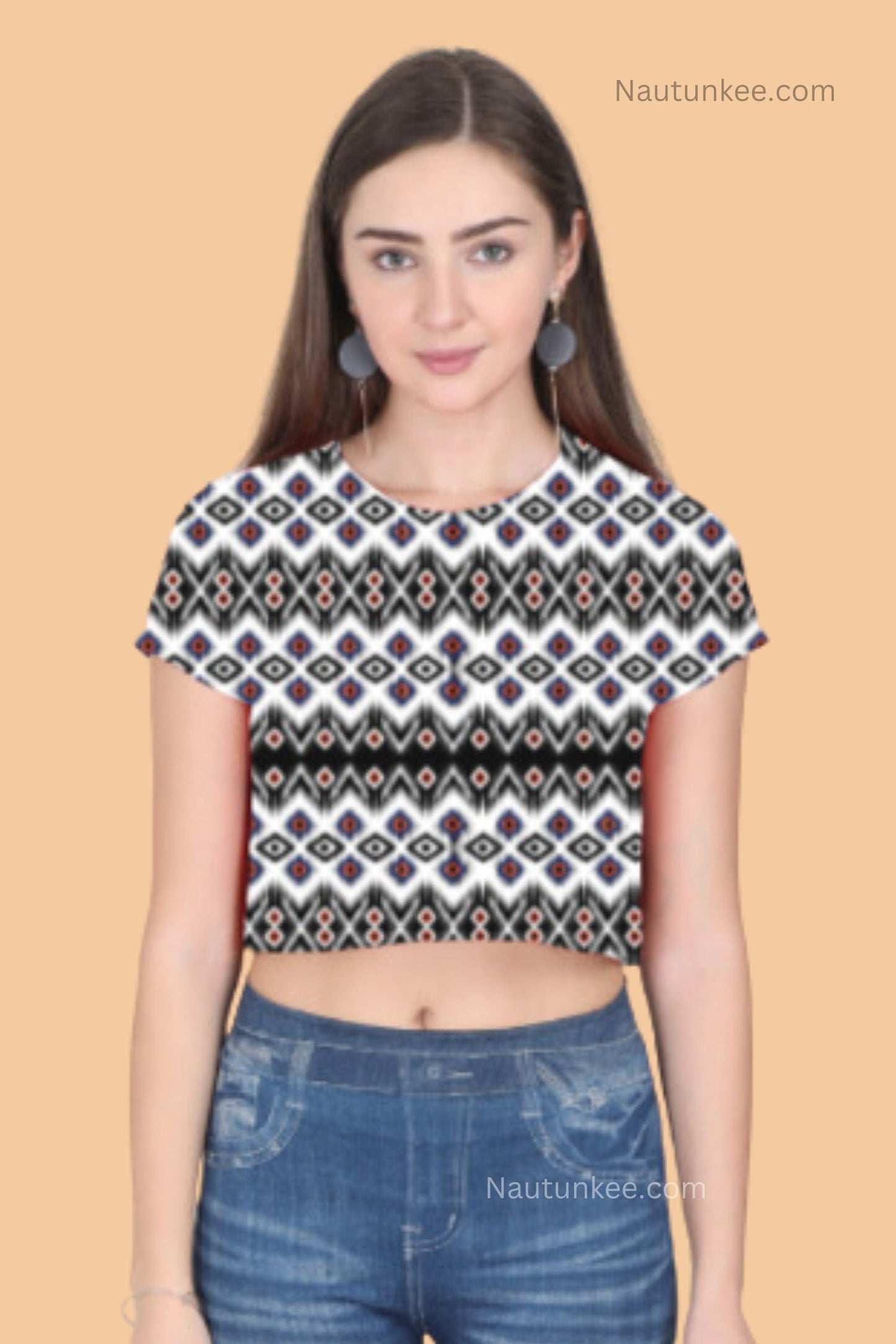 Oriental Ikat Pattern Crop Top