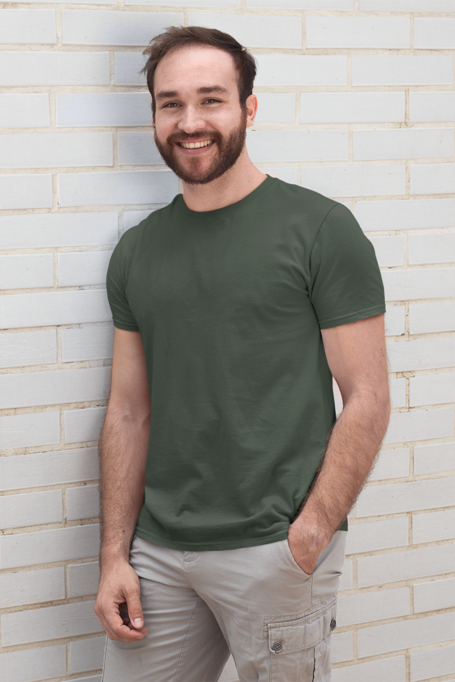 Olive Green Round Neck T-Shirt - Men's Basics