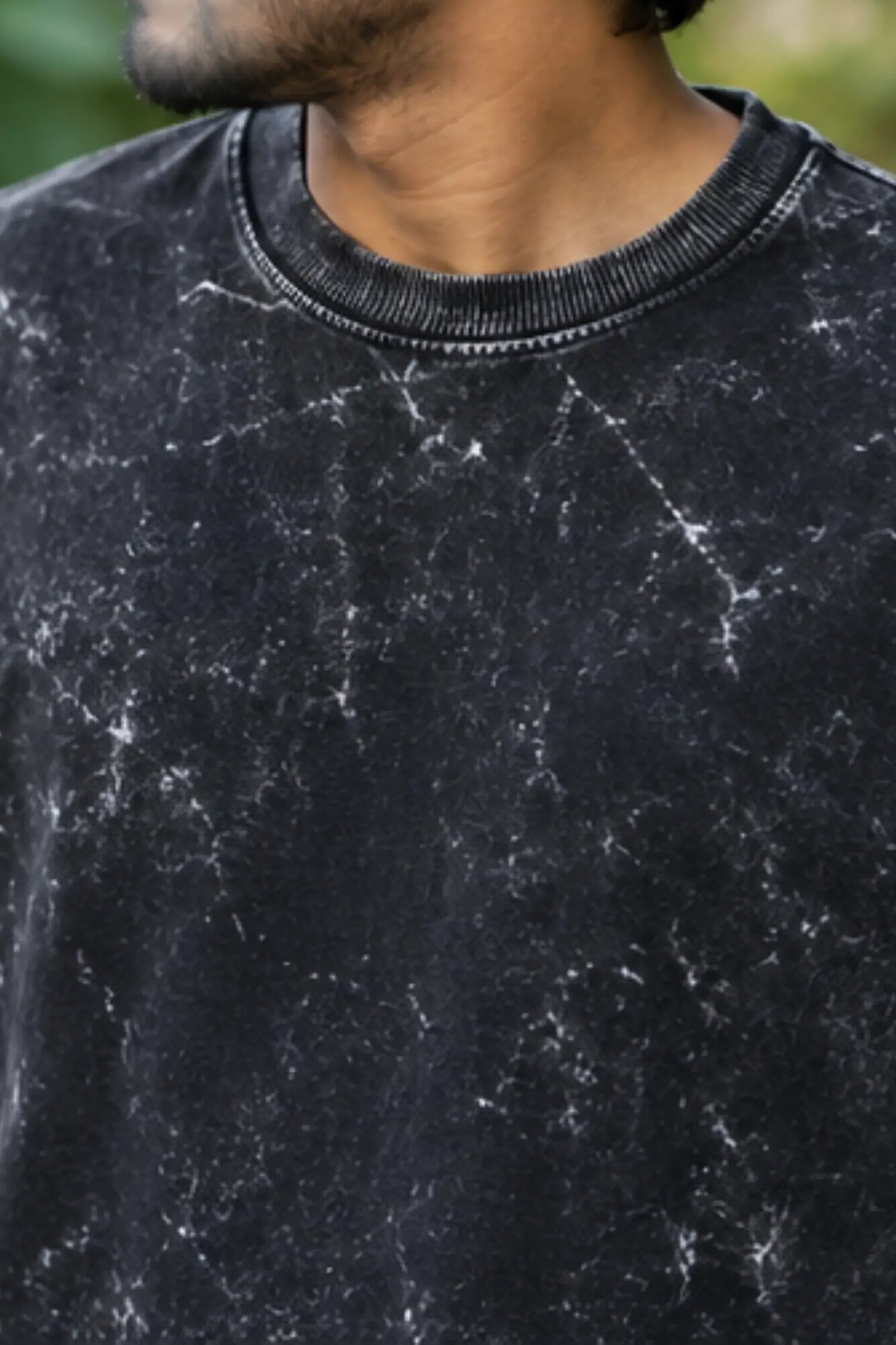 Black Unisex Acid Wash Oversized T-Shirt close up view