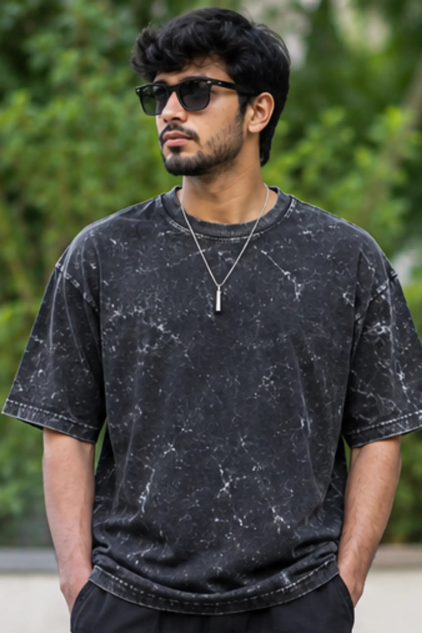 Black Unisex Acid Wash Oversized T-Shirt front view
