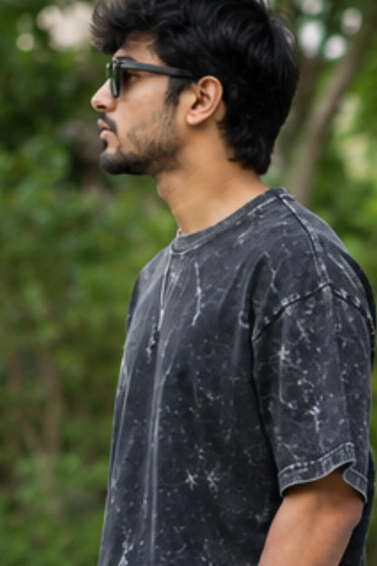 Black Unisex Acid Wash Oversized T-Shirt left view