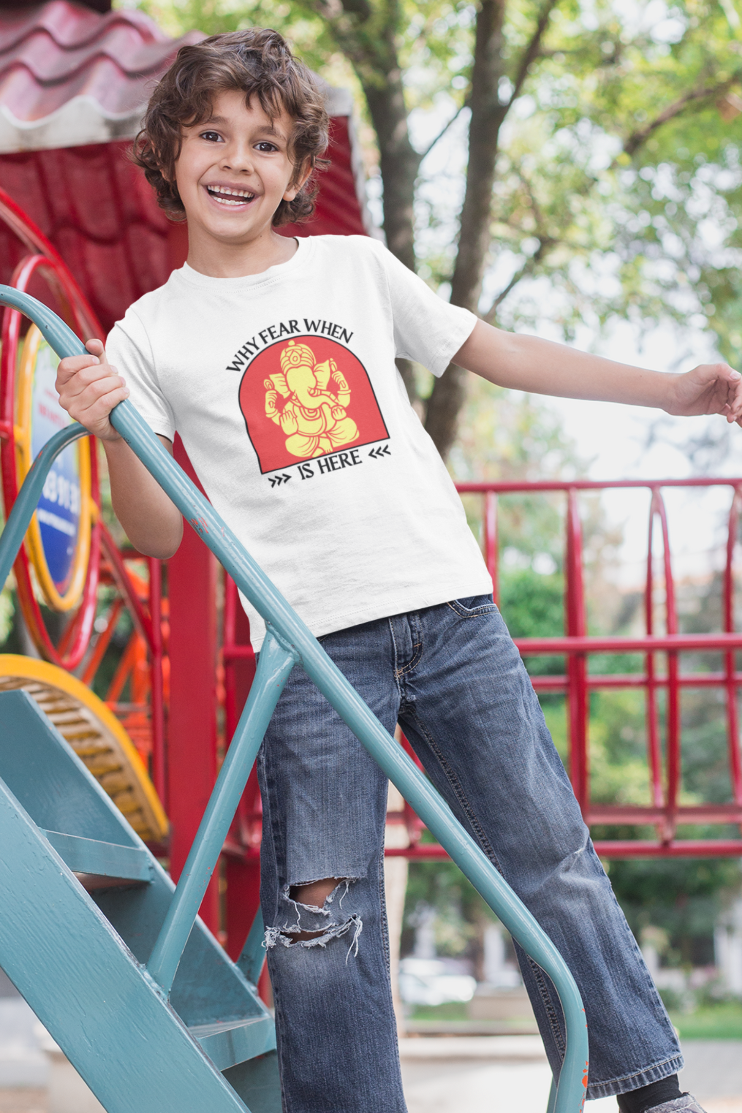 Why Fear When Ganesha Is Here Kid's T-shirt, Ganpati Bappa Morya Kids T-Shirt - nautunkee