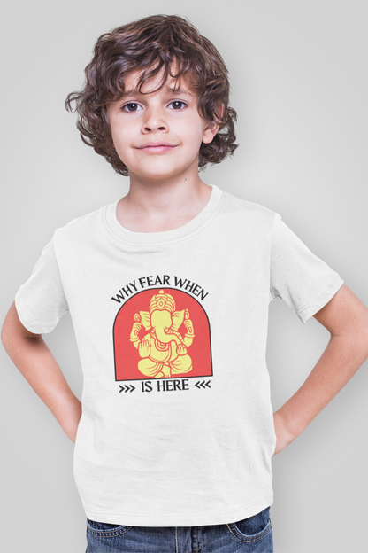 Why Fear When Ganesha Is Here Kid's T-shirt, Ganpati Bappa Morya Kids T-Shirt - nautunkee