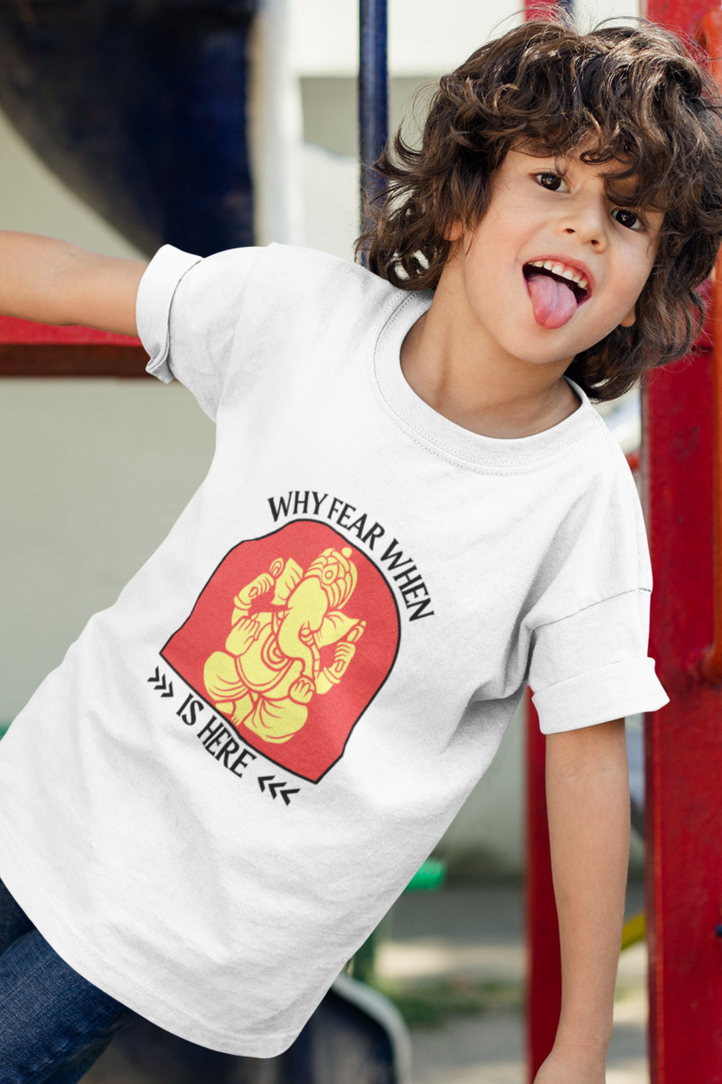 Why Fear When Ganesha Is Here Kid's T-shirt, Ganpati Bappa Morya Kids T-Shirt - nautunkee
