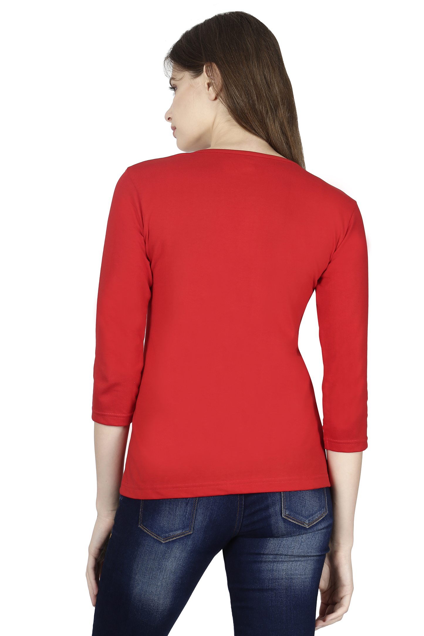 Plain Red | Women 3/4 Sleeve Round Neck T-Shirt