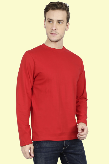 Plain Red - Men Full Sleeve Round Neck T-Shirt