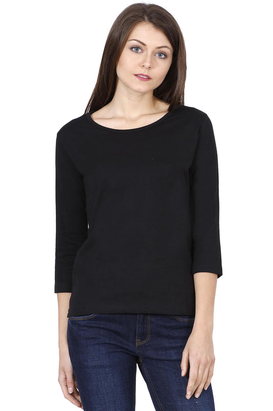 Plain Black | Women 3/4 Sleeve Round Neck T-Shirt