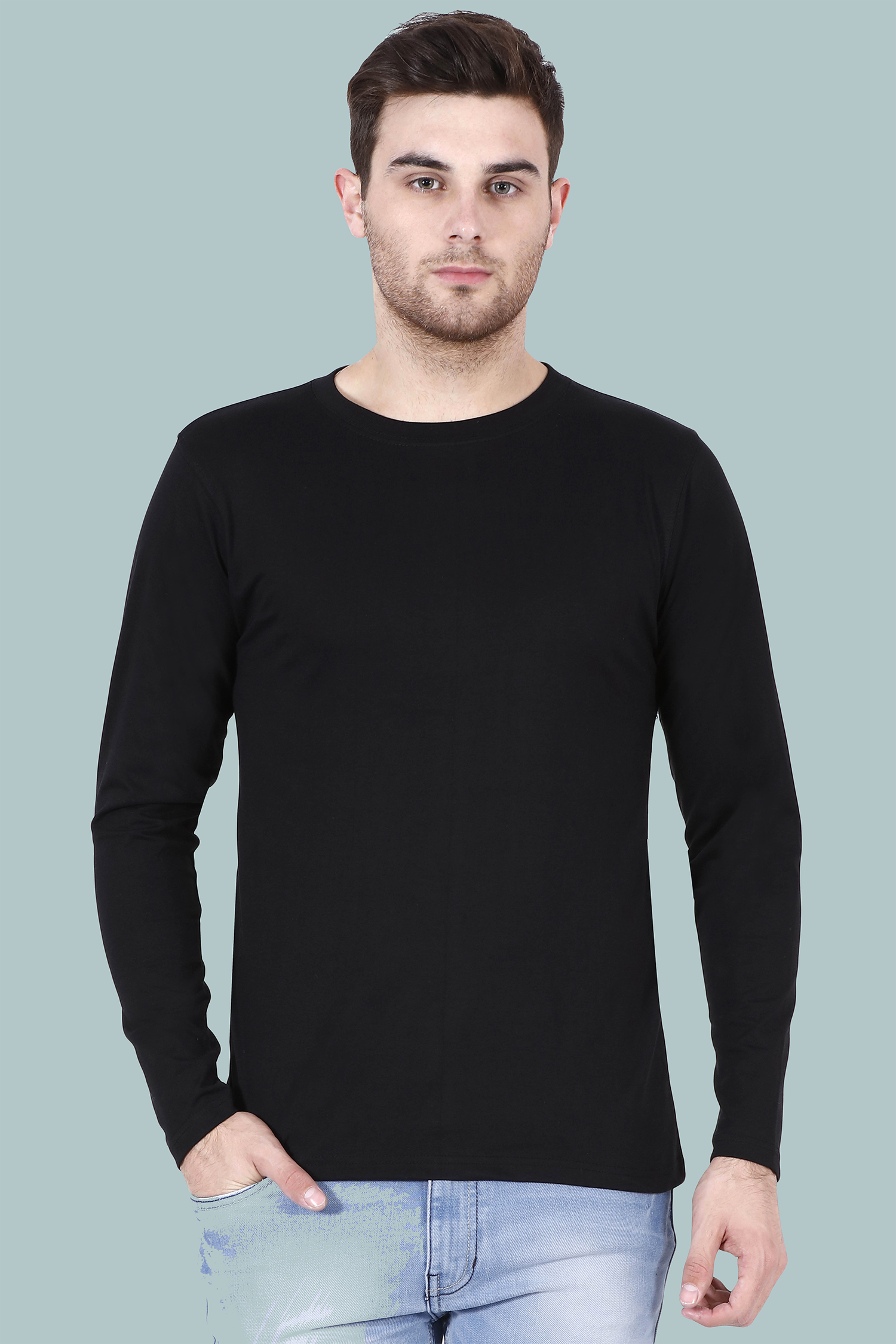 Plain Black Full Sleeve Round Neck Men s T Shirt Nautunkee