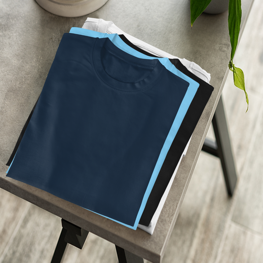 Men's Plain T Shirt Combo Pack Of 3+1 ( Black, Sky Blue, Navy Blue, White )