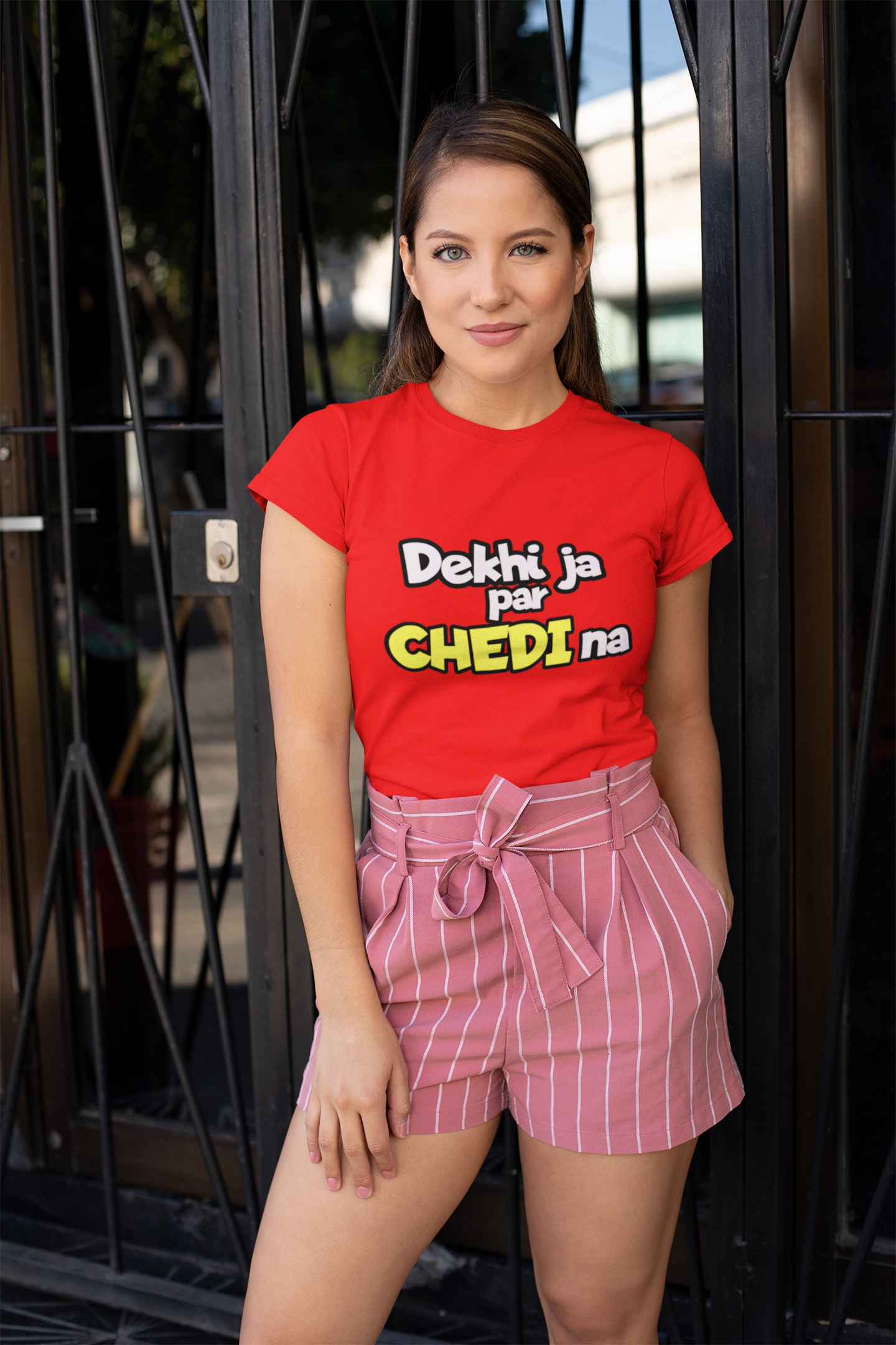Dekhi Ja Par Chedi Na | Women Half Sleeve Round Neck T-Shirt