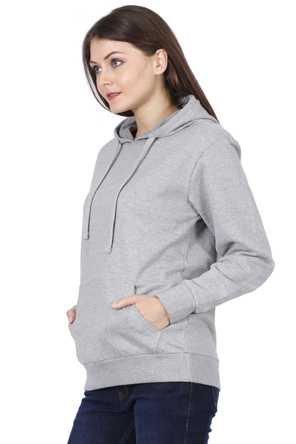Plain Melange Grey Hoodie For Women
