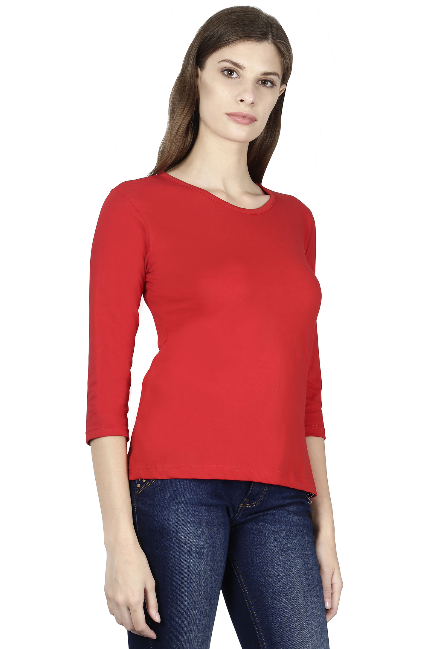 Plain Red | Women 3/4 Sleeve Round Neck T-Shirt