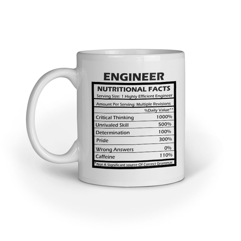 Engineer Nutritional Facts Printed Coffee Mug - White (11oz/330ml) - nautunkee